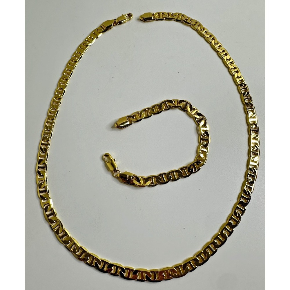 14k gold plated Mariner Link necklace bracelet set solid heavy 22" 8" 14kgp - Picture 2 of 10